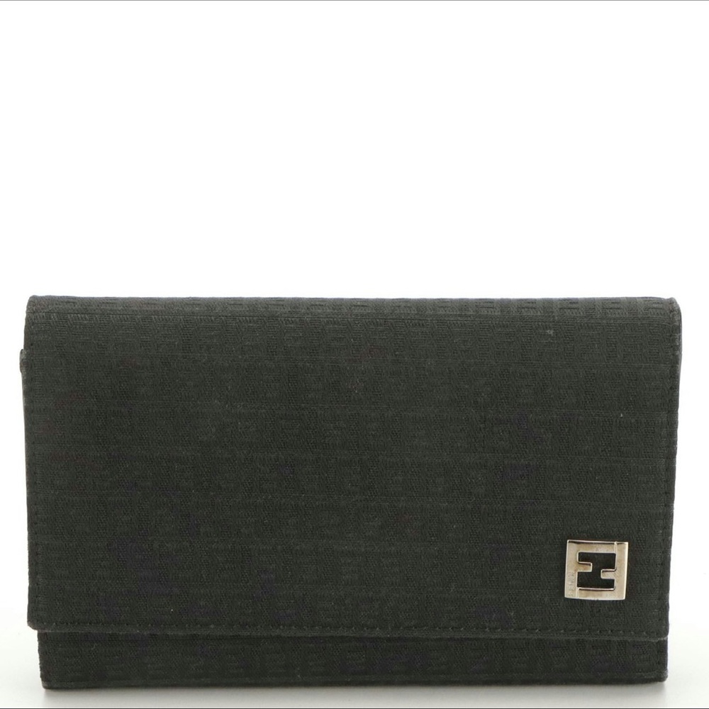 FENDI black and Gray Zucchino canvas tri-fold wallet